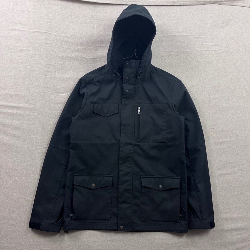 Quiksilver Utility Jacket Mens Small Black Hooded Multi-Pocket Full Zip Snap